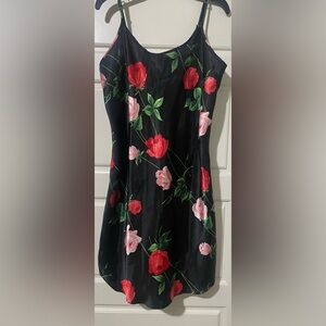 SET: Floral Black Lounge Nightgown with Red and Pink Roses WITH MATCHING ROBE